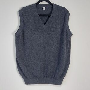 Portolano Women Cashmere V-Neck Sweater Vest Large Charcoal Preppy Sleeveless